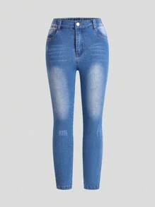 Tween Girls' Distressed Denim Jeggings, Fashionable And Versatile Snug Fit Jeans - Medium Wash - View 3