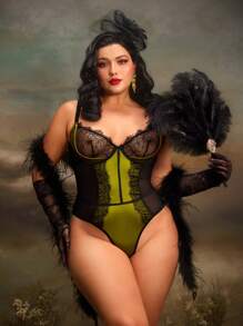 Plus Size Vintage Palace-Style Sexy Shiny Lace Bodysuits, Intimate Apparel