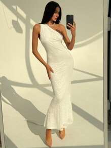 Aloruh Women White Sexy & Elegant Backless Long Dress - White - View 7