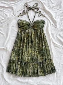 Soleia 女士夏季西部风波西米亚度假佩斯利印花连衣裙、音乐会狂欢节巡游服装、生日礼服、前抽绳露背后系带 A 字褶边迷你夏威夷连衣裙、音乐节服装 - 彩色 - 查看 6