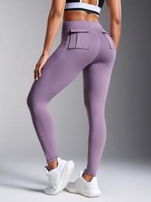 Women's Solid High Waist Multi-Pocket Outdoor Base Layer Pants - Khaki - View 6