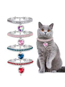 PETSIN 闪亮水钻心形猫项圈 - 可调节，柔软天鹅绒分离式项圈，适合小猫和小狗，适合派对装饰，非常适合房间装饰