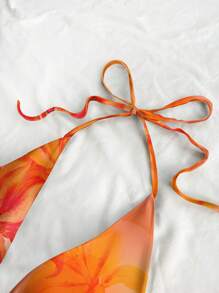 Soleia Orange Lily Tie Dye Gradient Print Backless Halter Neck Casual Tank Top, Vacation Style, Suitable For Summer - Orange - View 4