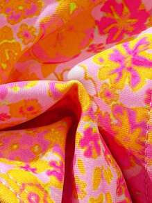 SHEIN Swim Springbreak 女士夏季随机印花细肩带荷叶边蝴蝶结可爱 2 件比基尼套装 - 彩色 - 查看 3