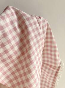 SHEIN Unity Women's Summer Casual Plaid Lace Trim Camisole Tank Top With Tie-Back Strap Design