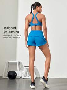 GLOWMODE 2.5 英寸 VitalSwift 快干高腰可调节抽绳短裤，内置防臭内裤，后拉链口袋，高强度健身跑步训练 - Blue Power - 查看 2