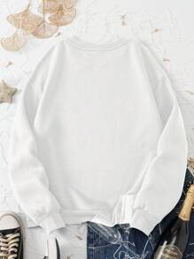 EMERY ROSE Women Casual Print Pattern Loose Fit Crew Neck Long Sleeve Sweatshirt, Suitable For Spring & Autumn - White - View 2