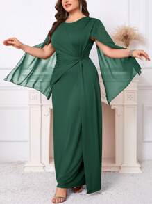SHEIN Clasi Plus Size Elegant Party Solid Color Twist Cape Sleeve Dress