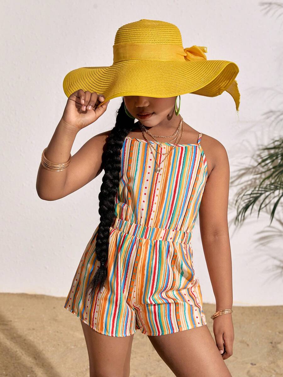 SLAYR KIDS Tween Girls' Fashion Vacation Casual Colorful Striped Jumpsuit - Multicolor - View 1