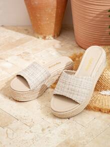 Styleloop Women's Bohemian Style Canvas Wedge Lace-Up Sandals - Apricot - View 3