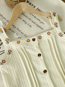 SHEIN Tween 女童花卉刺绣无袖上衣和直腿七分裤套装