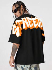 AXEPEAK Men's Loose Fit English Text Print Round Neck Short Sleeve T-Shirt, Suitable For Summer - Multicolor - View 1