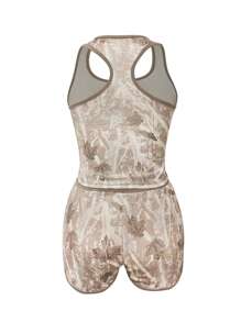 INAWLY Set de 2 piezas de camiseta y shorts casuales con estampado de ramitas, ajustado a la figura, para mujer