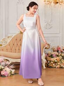 SHEIN Leap Crew 少女梭织渐变色长款外套和连衣裙休闲两件套 - 淡紫色 - 查看 6