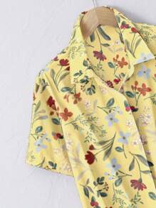 SHEIN RusticEase Camisa casual y suelta de manga corta con botones, apropiada para el verano
