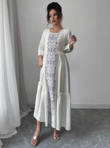 Al Najma Casual Print Arabic Frill Trim Dress,Modest - Purple - View 6