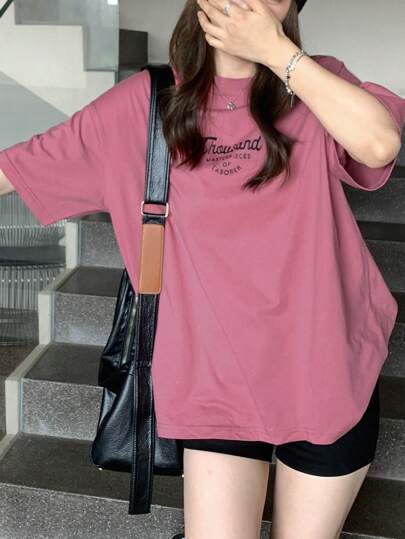 DAZY Letter Graphic Drop Shoulder Tee Thousand MASTERPIECES OF LABORER Summer Oversized T-Shirt