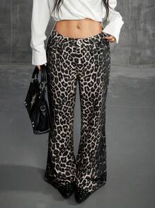 SHEIN EZwear Pantaloni a zampa di donna con stampa leopardata in stile streetwear estivo, western, grunge e da cowgirl - Multicolore - Visualizzare 6