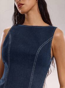 SHEIN BAE Blusa vaquera de mujer de cuello redondo sin mangas, versátil para uso diario