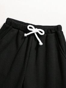 SHEIN 2件套男童休闲宽松翻领短袖Polo衫和裤子套装 - 黑色 - 查看 6