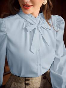 Vintamour Plus Size Women's Spring And Autumn Fashion Elegant Comfortable Daily Loose Retro Blue Long Sleeve Button Shirt,Women Blouse,Teacher Clothes,Office Tops,Curve Shirt,Business Casual Woman,Work Clothes Women,Long Sleeve Tops - Baby Blue - View 4