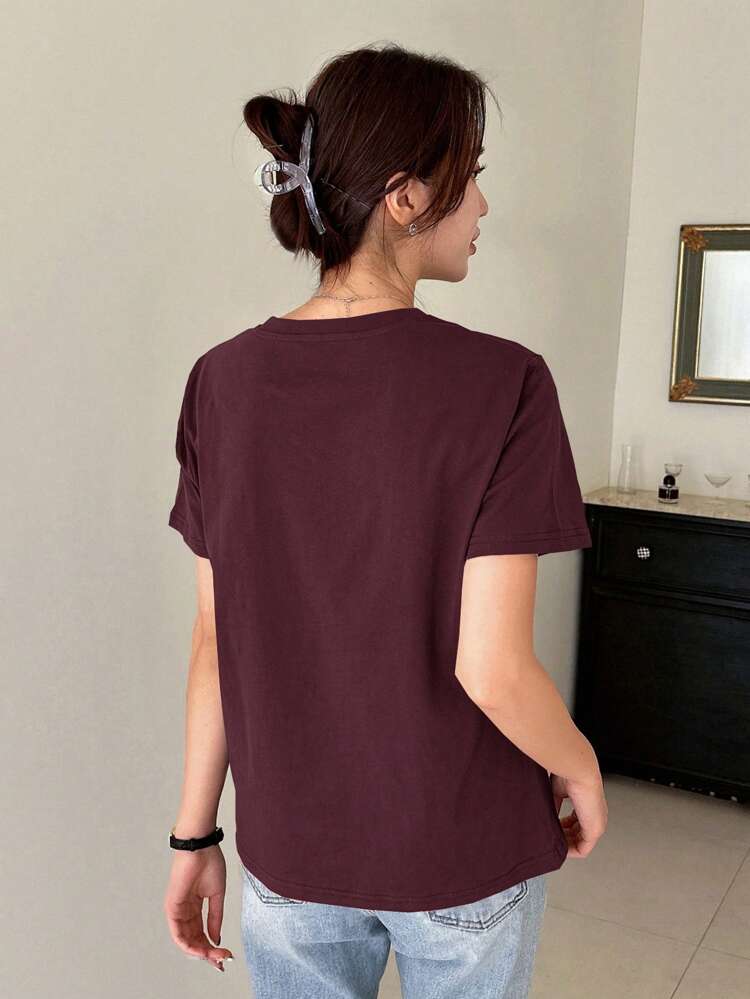 Women Summer Casual Printed Short Sleeve T-Shirt With Alphabet Pattern