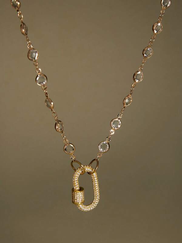 1Pc Diamond Carabiner Necklace Is Elegant, Gold Link Chain Necklace,Fashionable And Dignified. It Is A Daily Fashion Item For Women.