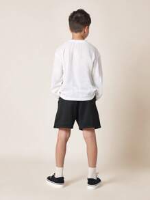 SUMWON Pantalones cortos deportivos con cordón para jóvenes, cómodos de felpa, para entrenamiento deportivo, gimnasio, baloncesto, casual, verano, running, entrenamiento activo - Negro - Ver 5