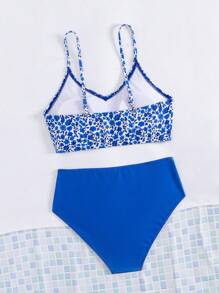 Tween Girl Ditsy Floral Bikini Set, Vacation/Summer - Royal Blue - View 2