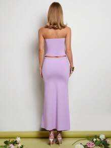 COSMINA Women's Elegant Purple String Decor Mid-Length Dress, Suitable For Dates, Spring/Summer,Lavender Dress