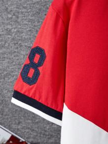 SHEIN Tween Boys' Polo Shirt With Contrast Piecing & Embroidered Letter, Active Short Sleeve - Multicolor - View 6