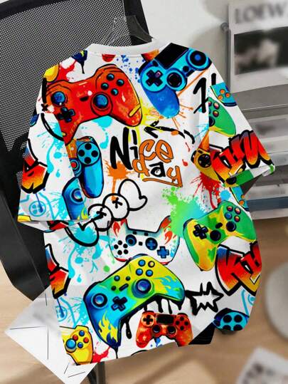 SHEIN Tween Boys' Casual Minimalist Short Sleeve Crew Neck T-Shirt, Suitable For Summer