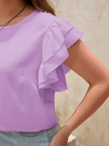 SHEIN Clasi Camisa de manga corta de unicolor para vacaciones de talla grande - Púrpura malva - Ver 5