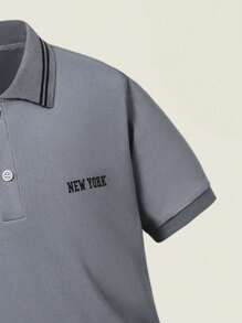 SHEIN Explorewe 2 件女童服装 - 灰色 Polo 衫和图案印花短裤套装，休闲校园风格百搭日常和运动装，适合春夏季 - 灰色 - 查看 5