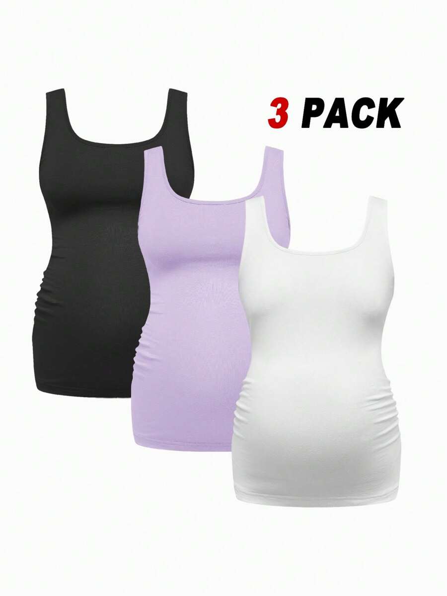 SHEIN Maternity Sleeveless Round Neck Tight Fit Tank Top In Multiple Colors, City Casual Style For Summer - Mauve Purple - View 1