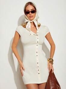 COSMINA Women Slim Fit Elegant Cream Color Office/Commute Mini Dress, Spring/Summer - Cream - View 4