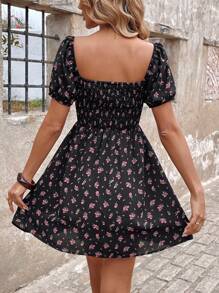 SHEIN LUNE Romantic Ditsy Floral Pleated Mini Dress With Ruffle Hem, Cinched Waist Design, Suitable For Dates, Summer Summer Outfits For Women Sun Dresses For Women Boho Women Summer Resort Wear Women Boho Dress Women Ruffle European Summer Tea Party Dress Fairy Dress Vacation Dress Floral Dress Women - Multicolor - View 5