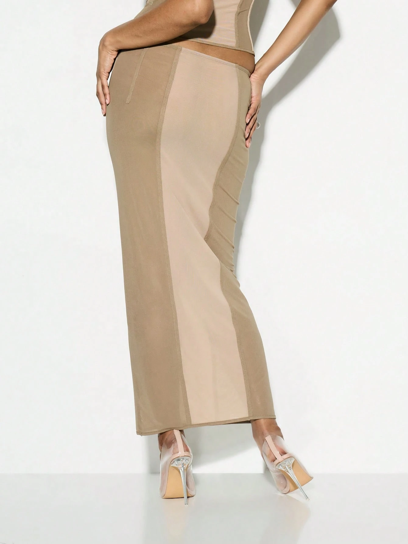 KIZN Jupe Midaxi taille haute à empiècements en maille