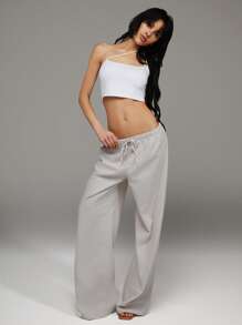 SHEIN Unity Fashionable Vacation Versatile Cropped White Camisole, One-Shoulder Tank Top - White - View 7