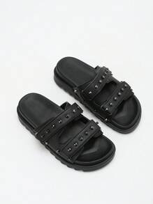 Solecia Women's Rivet Decor Fashion Platform Slide Sandals