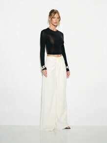 KIZN Elegant Wide Leg Draped Palazzo Pants Professional Office Wear Evening Party Formal Trousers Business Workwear Designer High Waist Floor Length Pleated Front - Beige - View 5