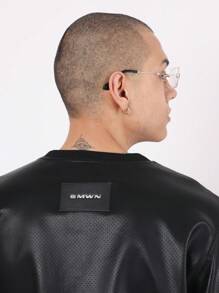 SUMWON Leather Effect Jersey Athletic Top Oversized Football Style Jersey Number 03 Design Streetwear Casual Urban Fashion Sports Inspired Fall Winter - Black - View 5