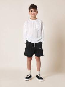 SUMWON Pantalones cortos deportivos con cordón para jóvenes, cómodos de felpa, para entrenamiento deportivo, gimnasio, baloncesto, casual, verano, running, entrenamiento activo - Negro - Ver 3