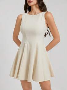SHEIN Tall Women Casual Elegant Commuting Solid Color Waist Cinched Sleeveless Mini Dress, Graduation Dress