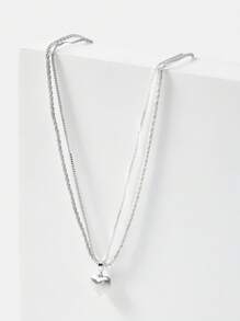 MOTF PREMIUM COLLAR CON COLGANTE DE CORAZÓN DE DOBLE CAPA - Plateado - Ver 4