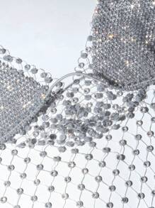 EgrlEra 不对称下摆镶钻性感露背吊带背心 Y2K - 淺灰色 - 查看 6