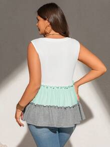 SHEIN LUNE Áo ba lỗ viền bèo nhún màu sắc thường ngày cỡ lớn mùa hè - Nhiều màu - Xem 2