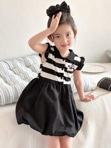 DAZY Girl Young Girl Fall Short Sleeve Dress With Collar Patchwork Graphic Print