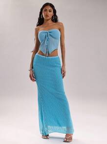 SHEIN BAE Women's Vacation Style Solid Color Low Waist Extra-Long Knit Skirt Crochet Summer Outfits For Women Vacation Outfits Woman Spring Outfits For Women Beach Outfits For Woman Western Wear Women Vacation Outfits Women Cover Ups For Swimwear Long Skirt