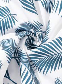 Men's Simple Fashion Refreshing Leaf Print Beach Shorts, Blue, Random Print,Hawaiian - Blue - View 3